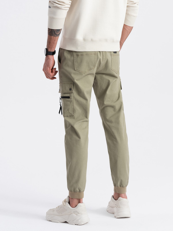 Men's JOGGER pants with zippered cargo pockets - khaki V1 OM-PAJO-0125