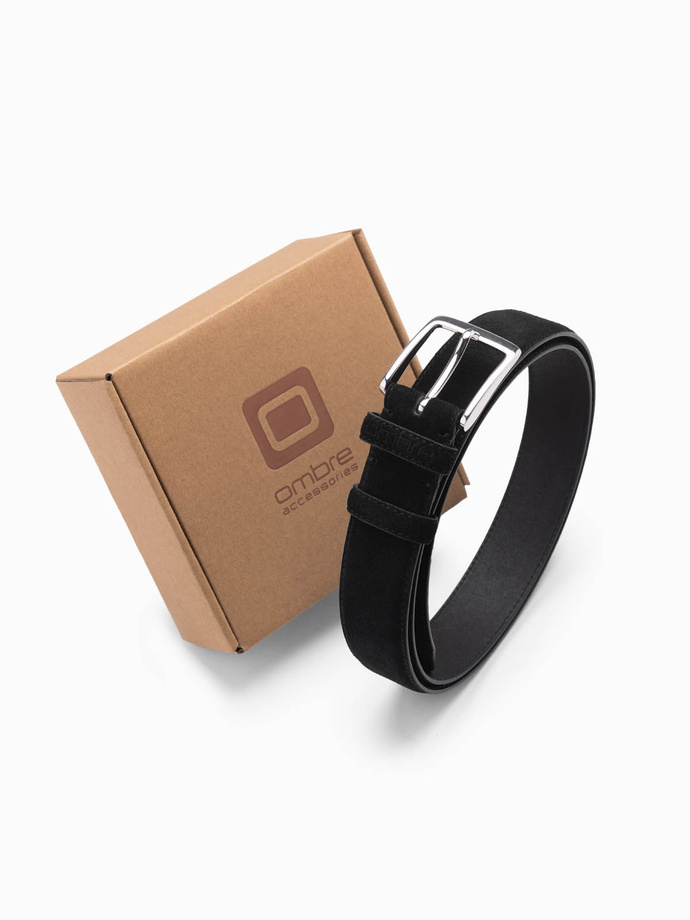 Unicolored men's natural suede belt - black V1 OU-ACBE-0113