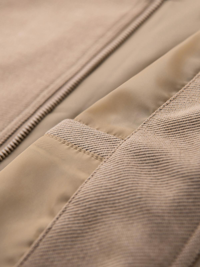 Męska kurtka bomberka z raglanowym rękawem – ciepłobeżowa V2 OM-JANP-0159