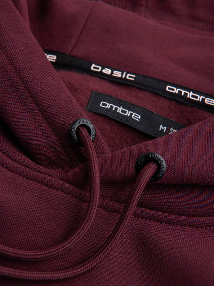 BASIC men's cotton sweatshirt kangaroo hoodie - maroon V3 OM-SSBN-0161