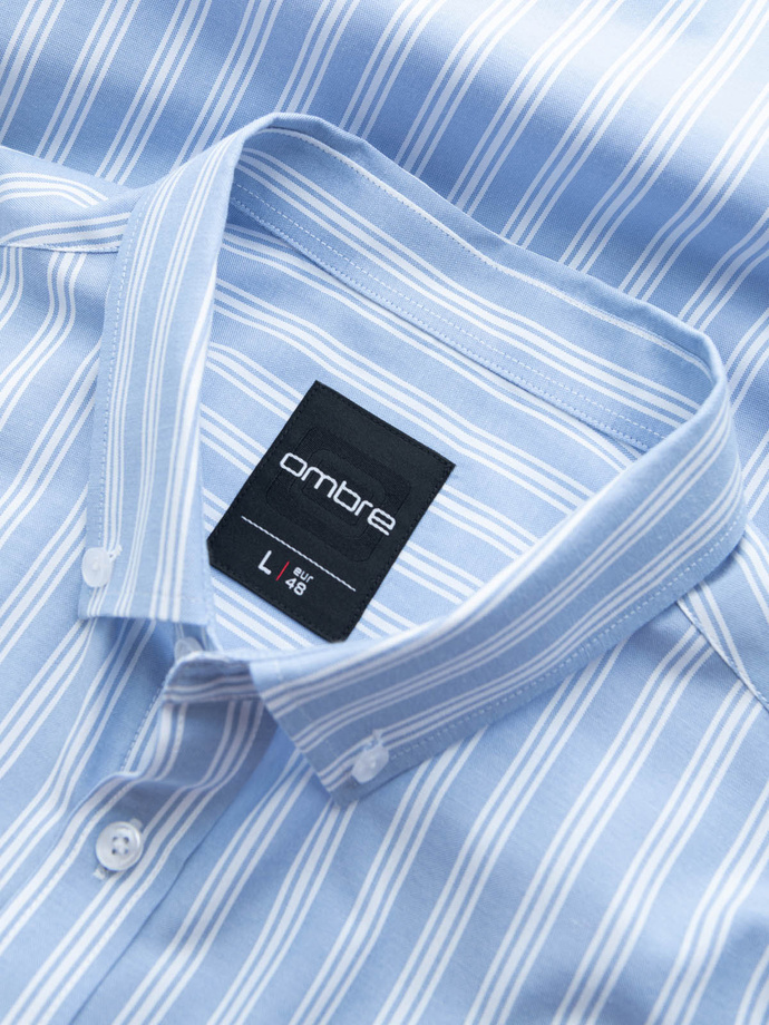 Men's REGULAR FIT shirt in white stripes with pocket - blue V2 OM-SHOS-0171