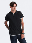 Men's cotton polo shirt with contrast trim - black V8 OM-POSS-0113