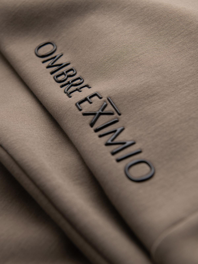 Spodnie dresowe męskie ze ściągaczami w nogawkach i gumowym nadrukiem – popielate V3 OM-PASK-0223