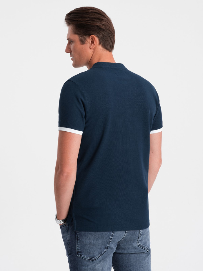 Men's collarless polo shirt - navy blue V4 OM-TSCT-0156
