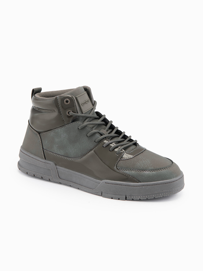Wysokie buty męskie sneakersy z połyskującymi elementami – popielate V4 OM-FOSH-0178