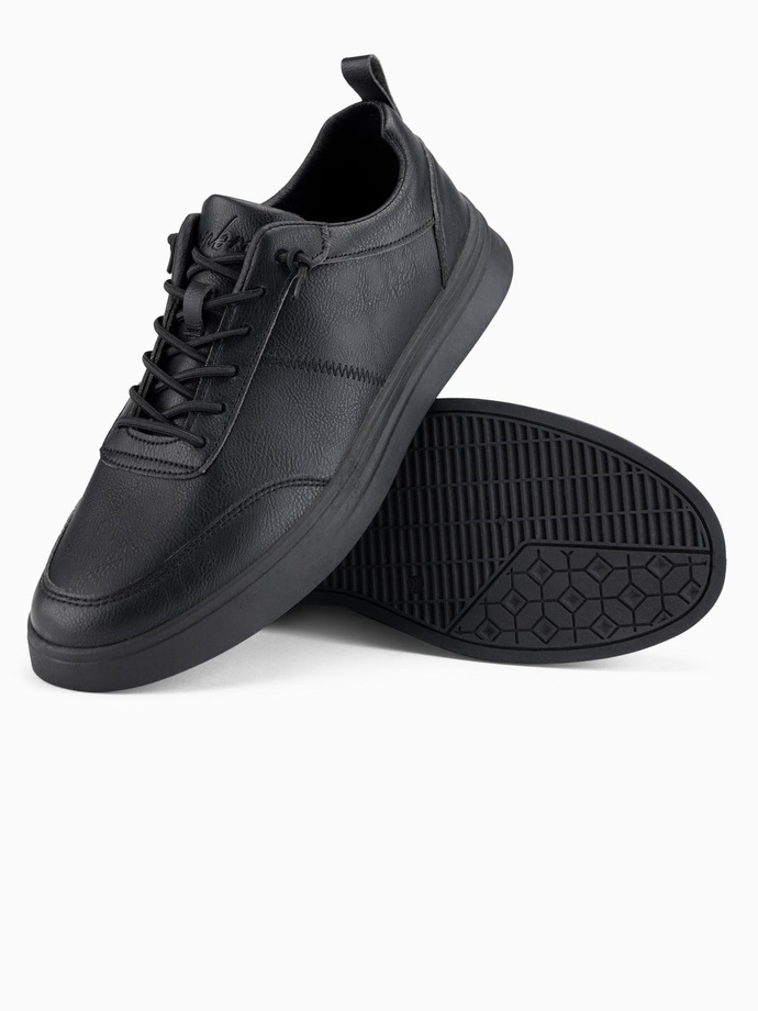 Men's monochromatic sports style shoes with stitching - black V4 OM-FOCS-0159 