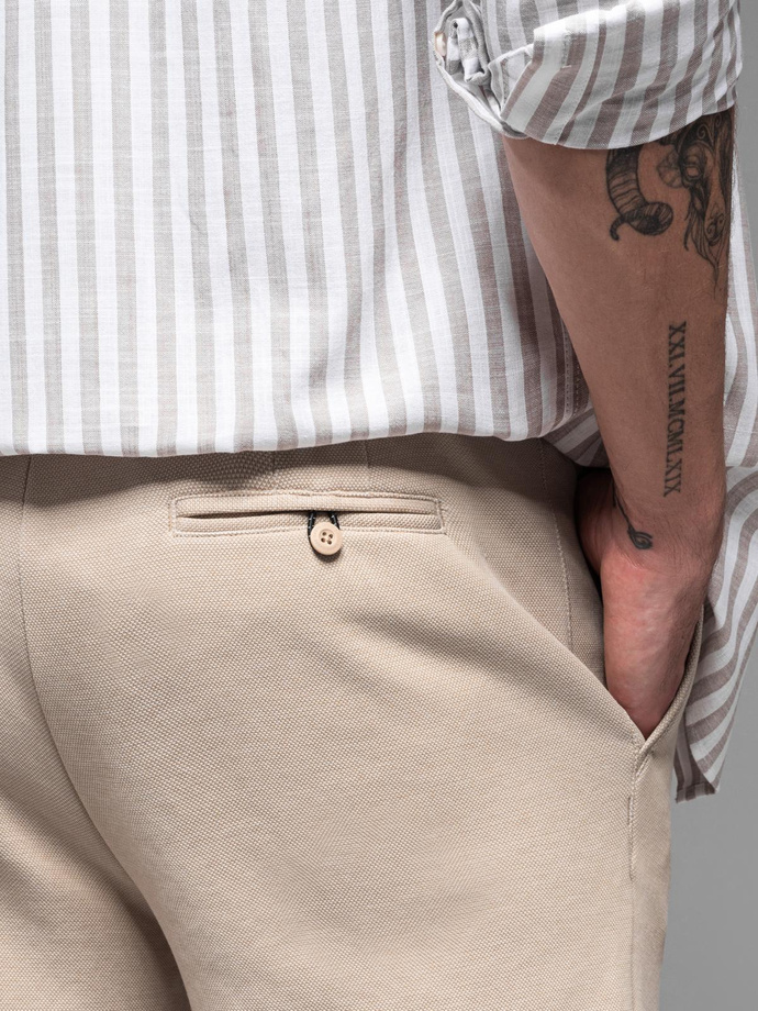 Men's SLIM FIT short shorts in melange structured knit - sand V3 OM-SRCS-0166