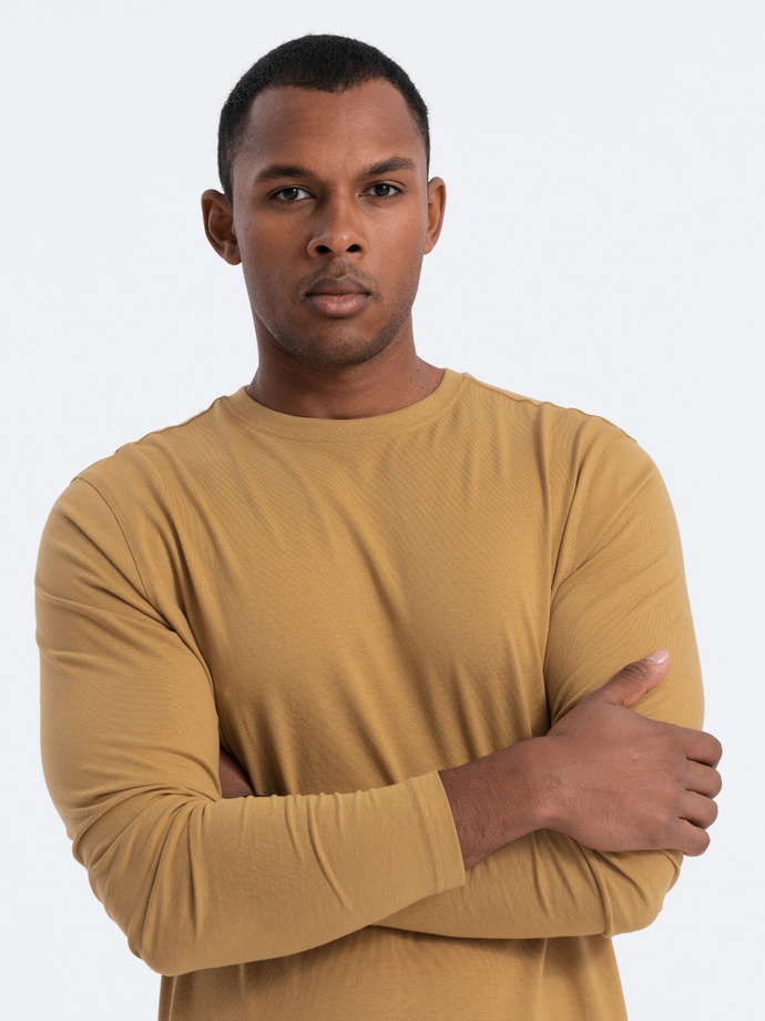 Men's BASIC longsleeve with round neckline - mustard V10 OM-LSBL-0106