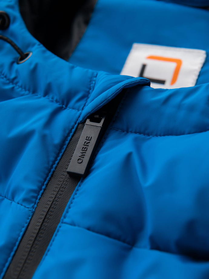 Warmed quilted men's jacket with raglan sleeves - blue V2 OM-JAHP-0302