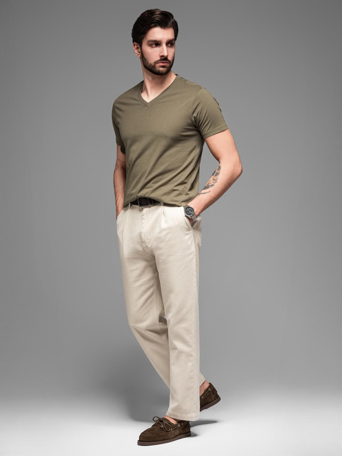 BASIC men's classic cotton T-shirt with a crew neckline - dark olive V6 OM-TSBS-0145