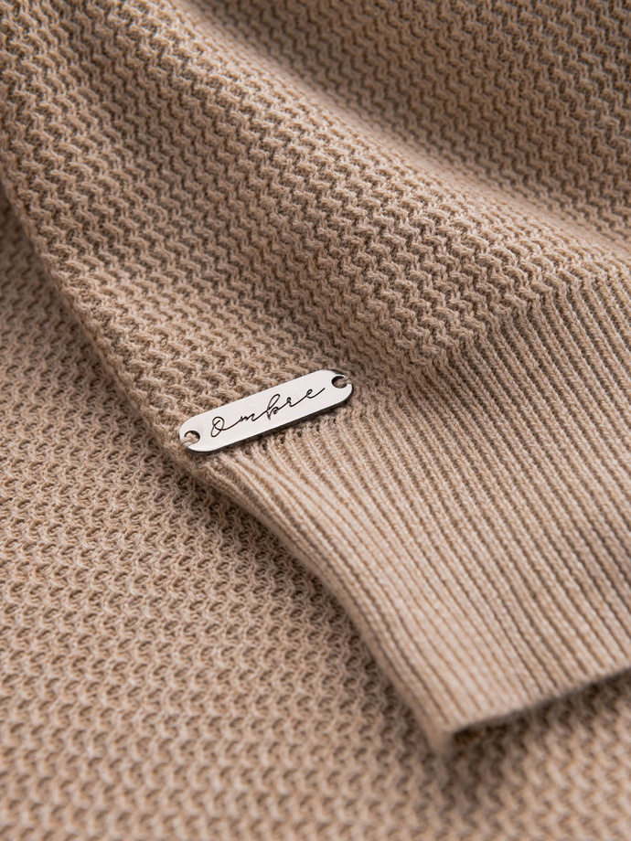 Men's mélange structured knit sweater - sand V3 OM-SWSW-0142