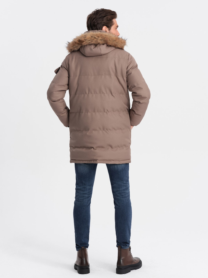 Kurtka męska parka zimowa - jasnobrązowa V6 OM-JALJ-0132