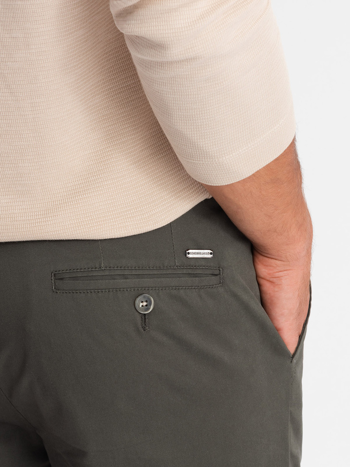 Jednolite męskie spodnie chino SLIM FIT – khaki V3 OM-PACP-0183