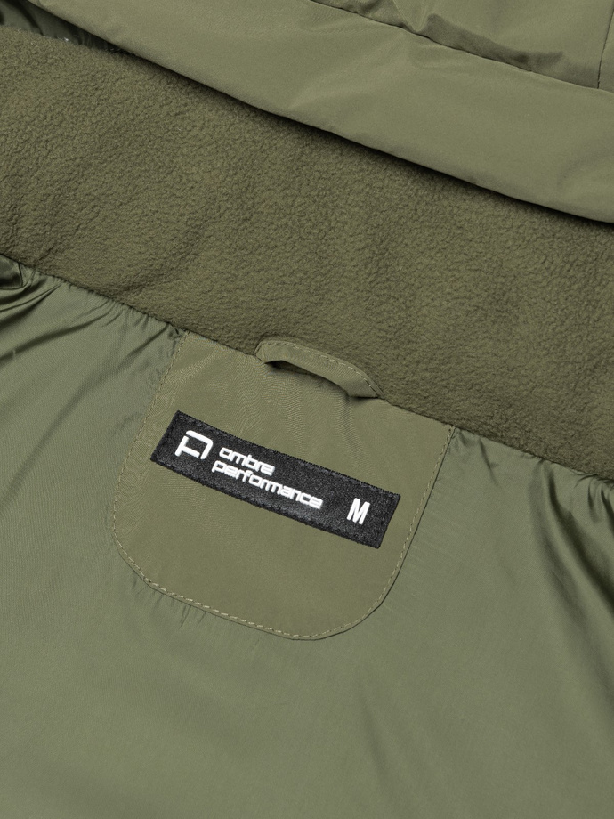 Men's winter jacket with detachable hood - olive V1 OM-JAHP-0150