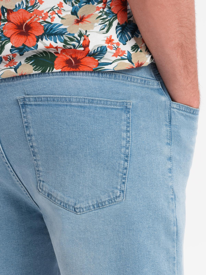 Men's shorts with elastic waistband and wash effect - light blue V1 OM-SRDS-0192