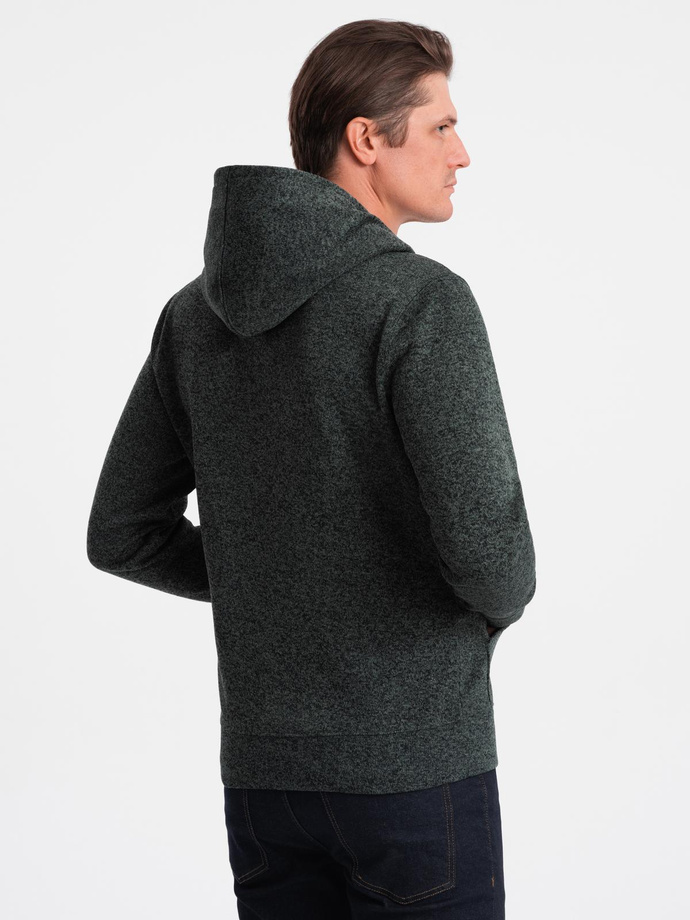 Men's non-stretch kangaroo hooded sweatshirt - olive melange V3 B1675