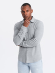 Męska koszula dzianinowa SLIM FIT z długim rękawem – szara V5 OM-SHCS-0177