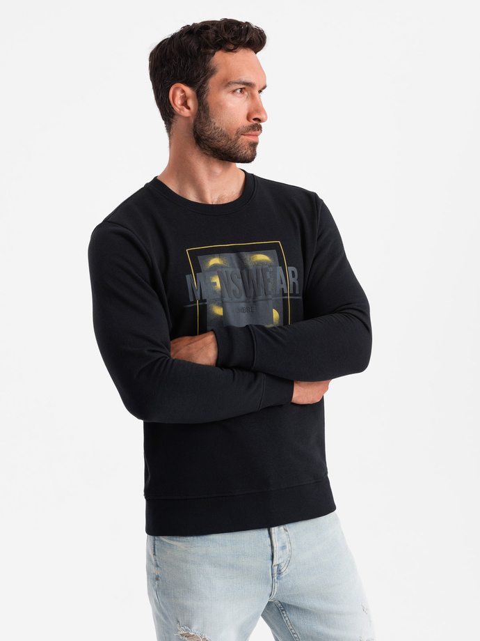 Men's non-stretch printed sweatshirt - black V1 OM-SSPS-0157