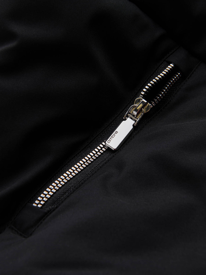 Pikowana kurtka męska bomberka z metalowymi zamkami - czarna V1 OM-JALP-0143