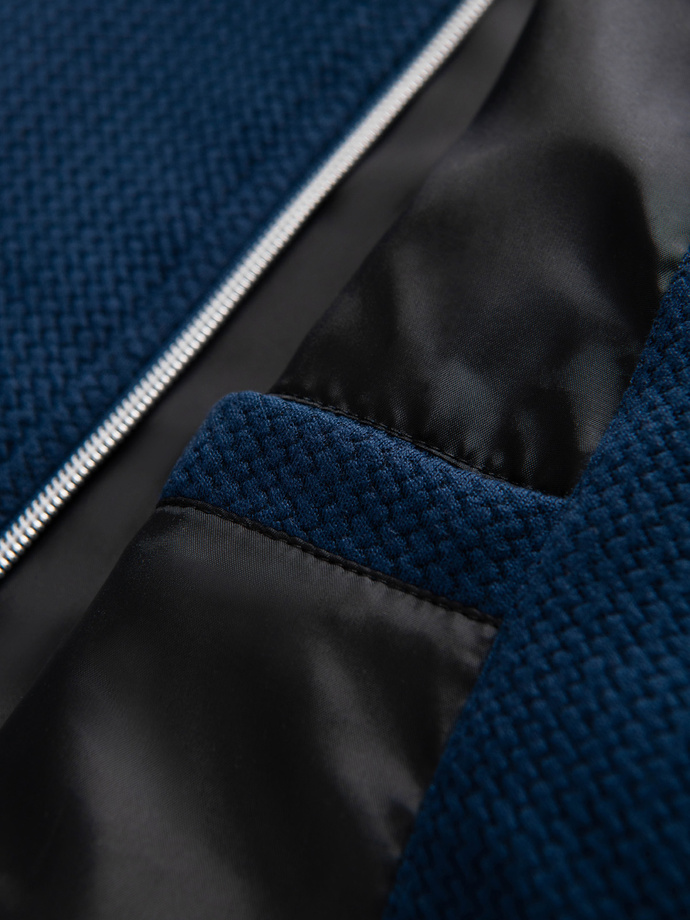 Strukturalna kurtka biker męska ze stójką  – ciemnoniebieska V1 OM-JANP-0229