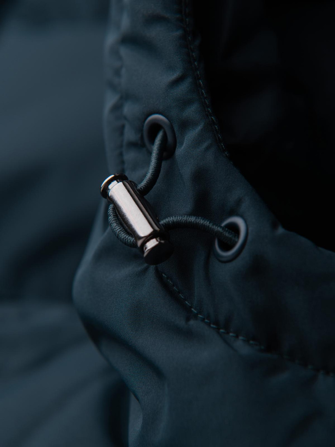 Classic men's long hooded jacket - navy blue V2 OM-JALJ-0269