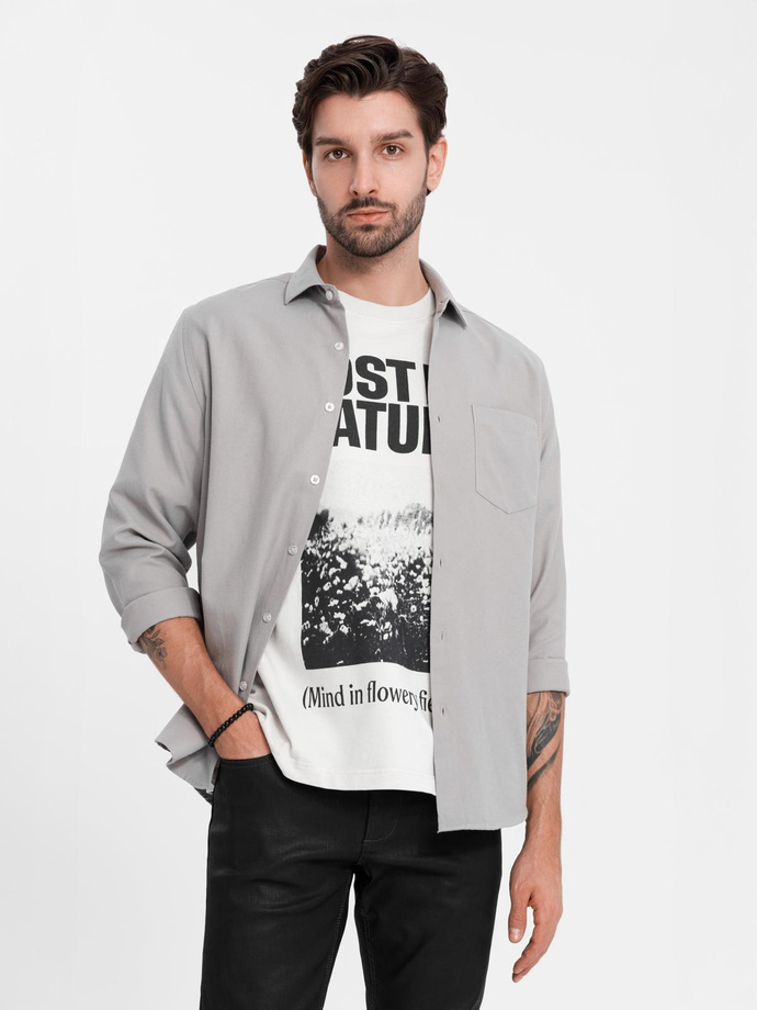 Men's REGULAR FIT shirt with pocket - gray V1 OM-SHCS-0148