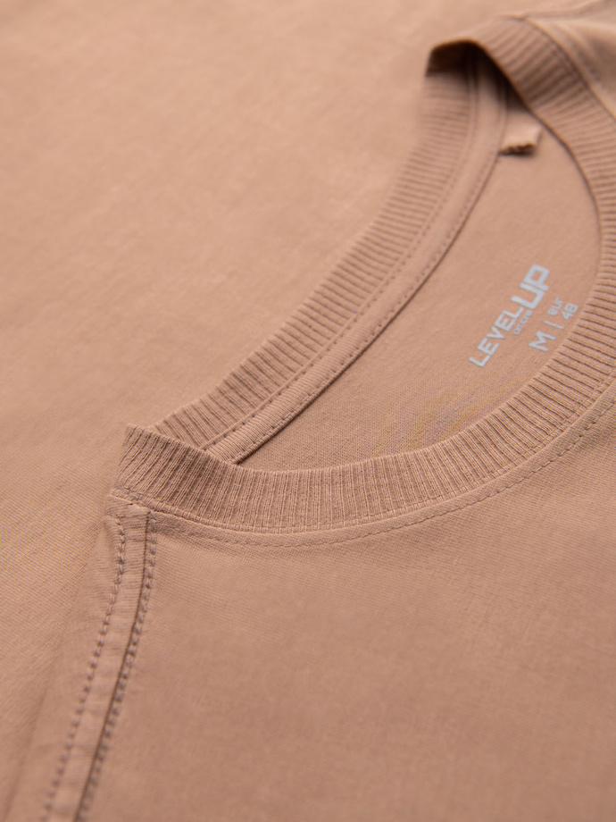 Men's cotton t-shirt with pocket print - light brown V7 OM-TSPT-0154