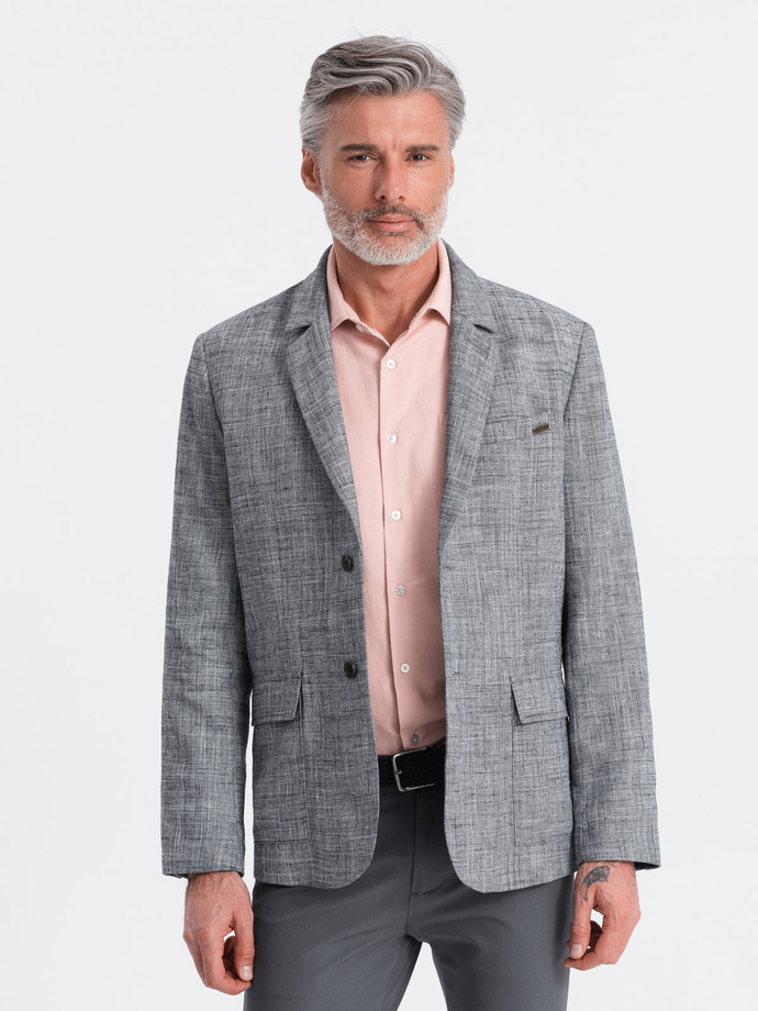 Men's REGULAR cut jacket with linen - graphite V5 OM-BLZB-0128