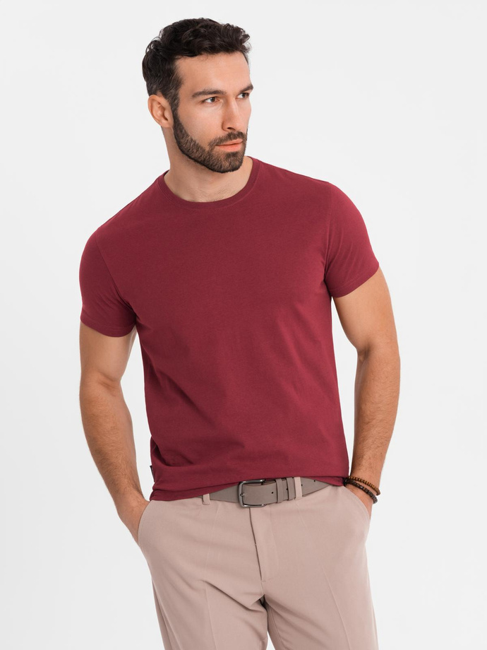 Klasyczny T-shirt męski bawełniany BASIC - bordowy V16 OM-TSBS-0236