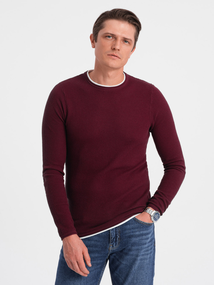Men's cotton sweater with round neckline - maroon V8 OM-SWSW-0103