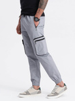 Men's JOGGER pants with stand-off and zippered cargo pockets - light grey V8 OM-PAJO-0135