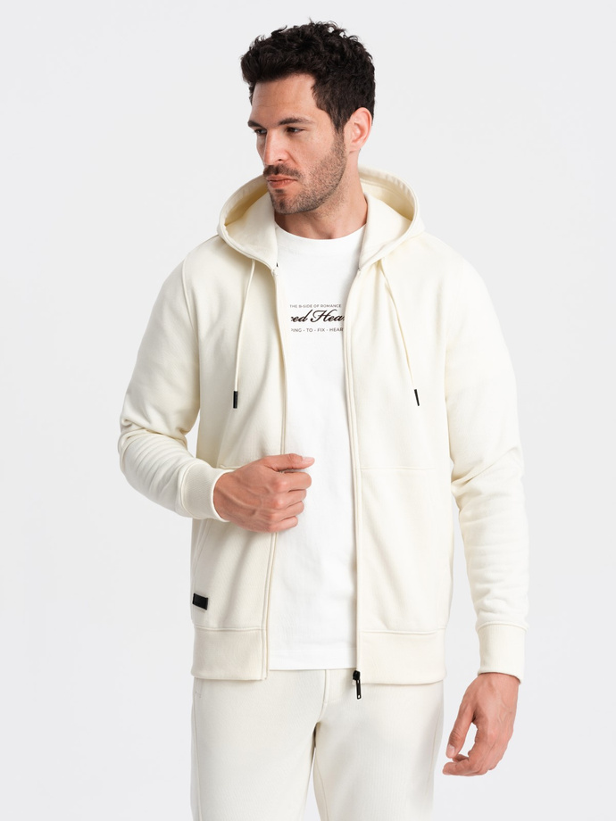 Dresowy męski komplet BASIC bluza rozpinana + joggery – kremowy V5 Z86