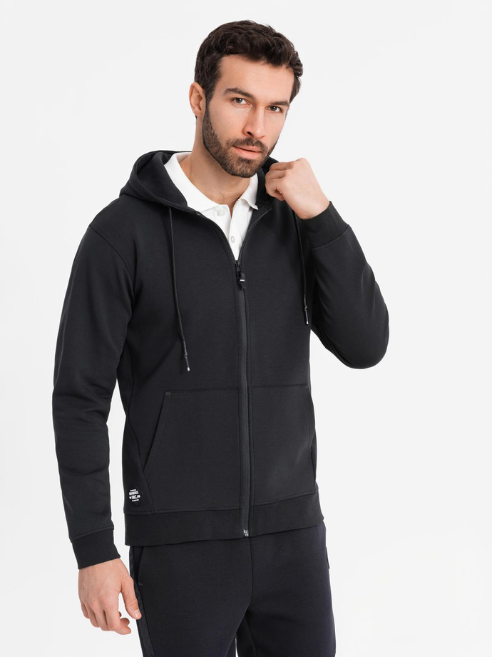 Unzipped hoodie sweatshirt in streetwear style - black V3 OM-SSZP-0213