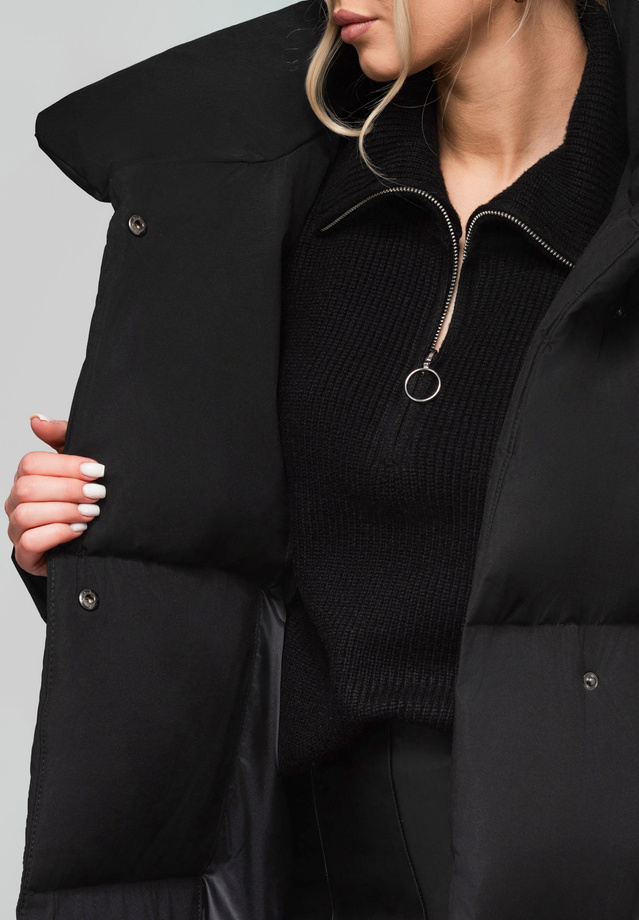 Women's quilted long jacket with belt OW-JALJ-0104 v1 - black