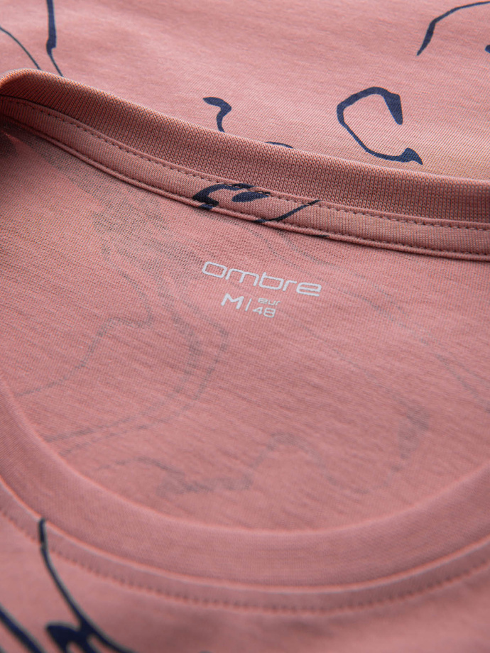 Men's cotton t-shirt with patterns - pink V5 OM-TSFP-0184
