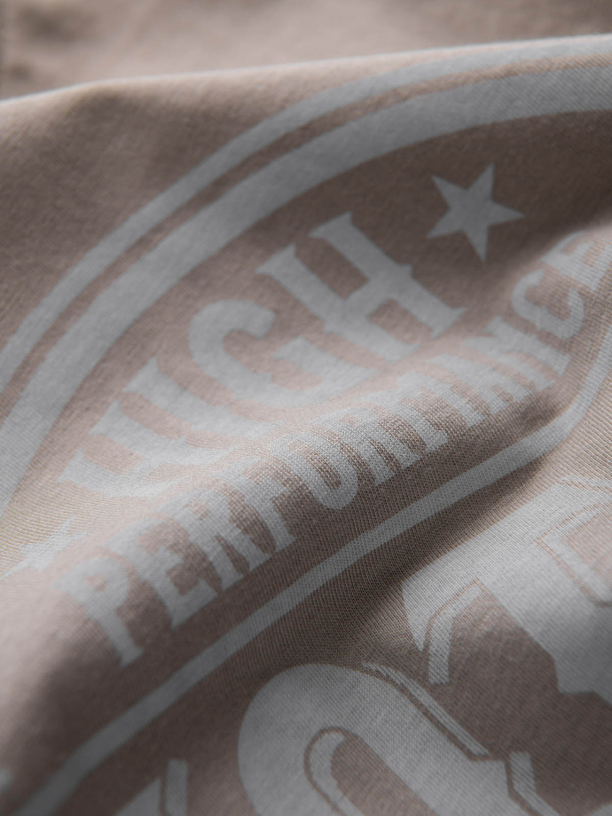 T-shirt męski bawełniany z nadrukiem - jasnobrązowy V3 S1735