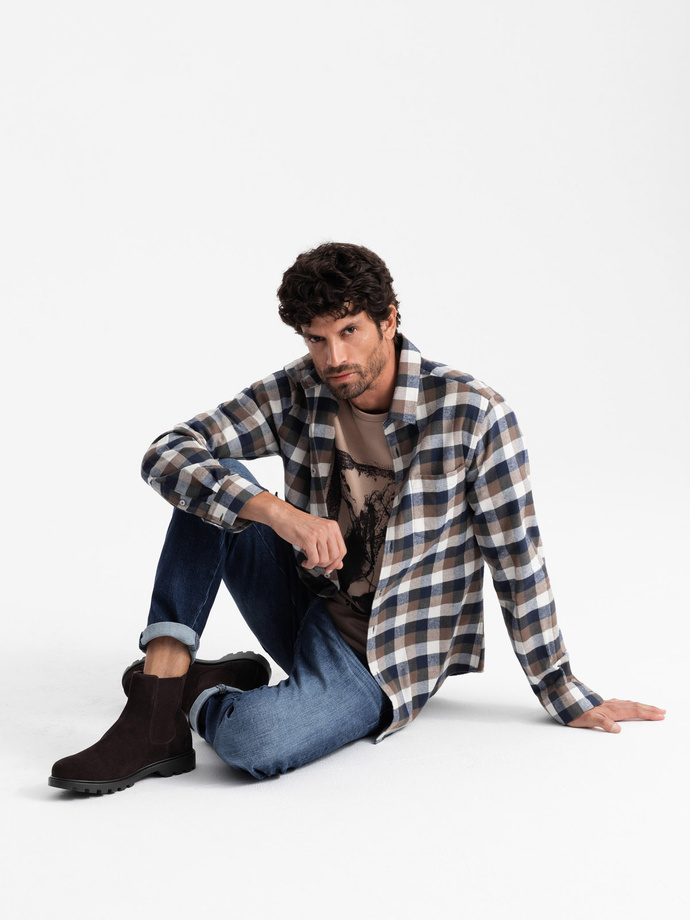 Zamszowe wsuwane buty męskie z wysoką cholewką – ciemnobrązowe V2 OM-FOBO-0173