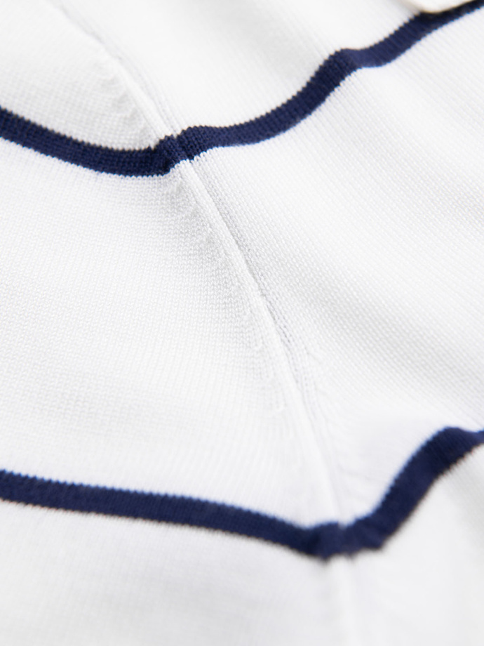 Men's horizontal striped viscose polo shirt - white and navy V2 OM-POSS-0145