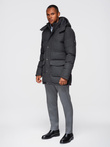 Men's long warm parka jacket with wool - black melange V2 OM-JALJ-0217