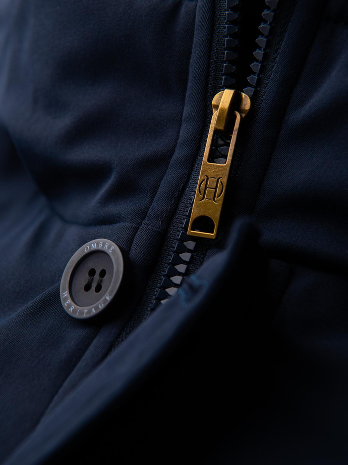 Elegancka męska parka z kieszeniami cargo i kapturem – granatowa V2 OM-JAPJ-0287
