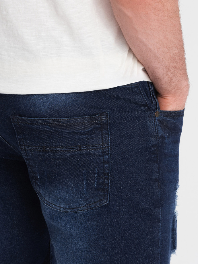 Men's denim short shorts with holes - dark blue V3 OM-SRDS-0146