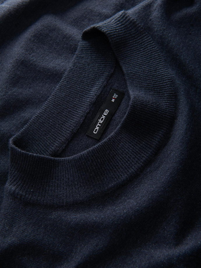 Men's knitted half turtleneck with viscose - navy blue V4 OM-SWTN-0125
