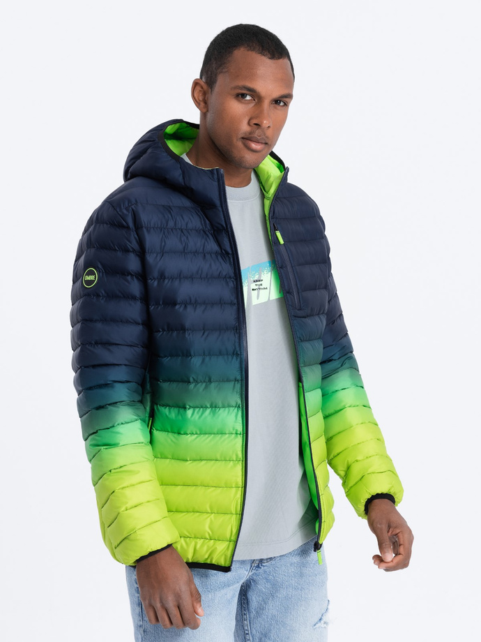 Men's mid-season quilted jacket - navy/green C319