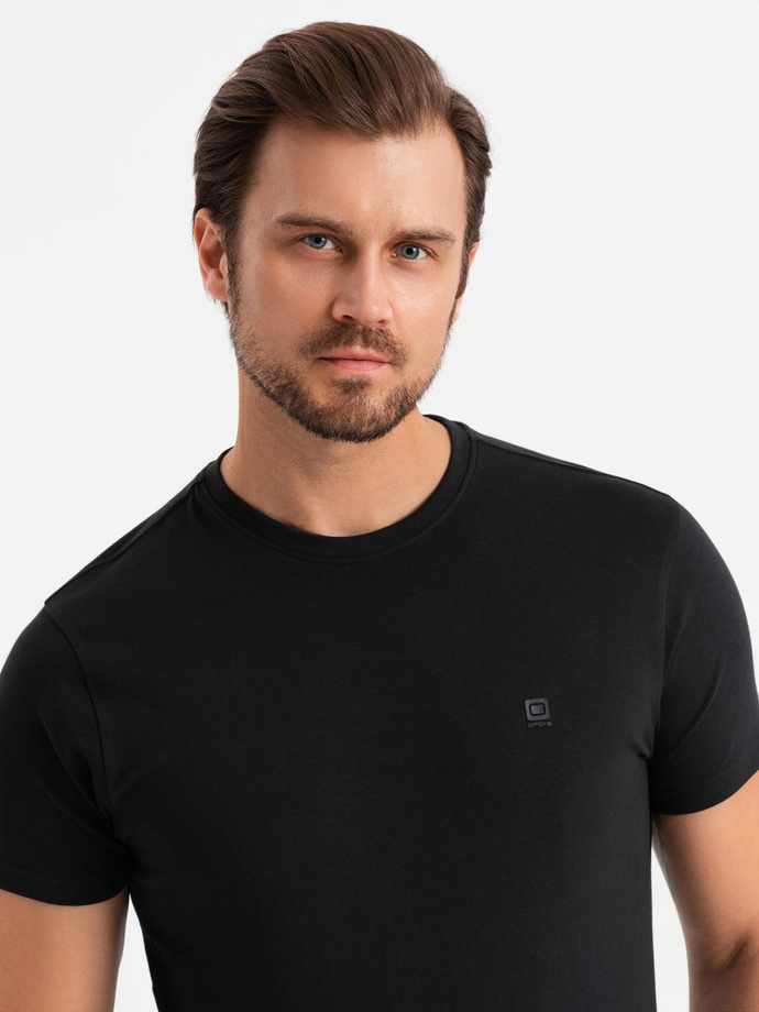 Męska koszulka z okrągłym dekoltem i logotypem SLIM FIT – czarna V3 OM-TSCT-0220
