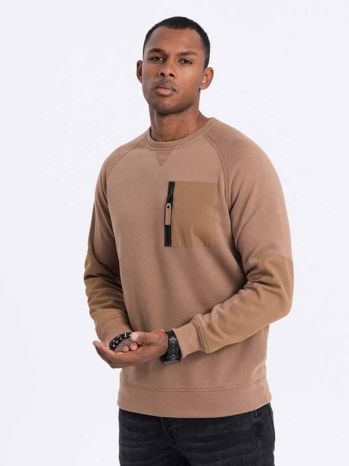 Men's sweatshirt with reglan sleeves - brown V3 OM-SSNZ-0122