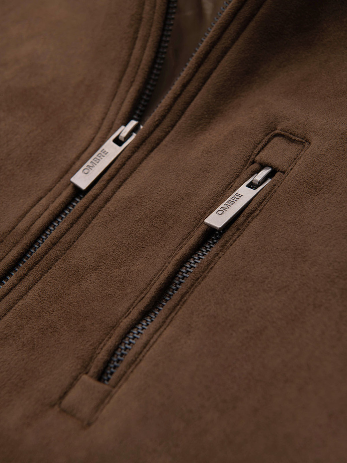 Kurtka bomberka męska z imitacji zamszu - brązowa V1 OM-JAFL-0232