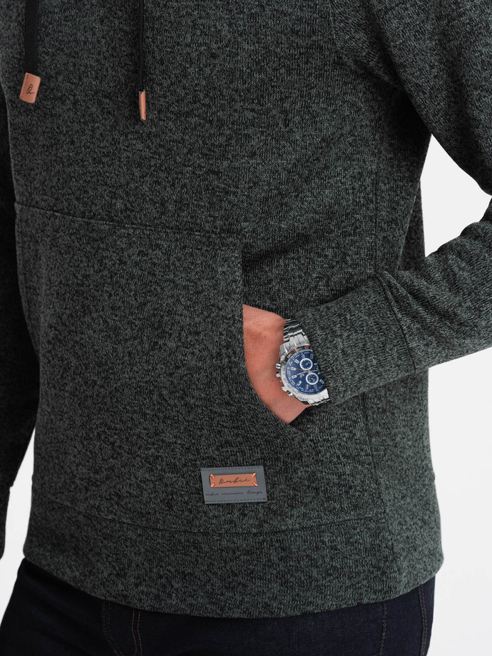 Bluza męska nierozpinana kangurka z kapturem - oliwkowy melanż V3 OM-SSNZ-0147