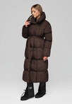 Women's quilted long jacket with belt OW-JALJ-0104 v3 - brown