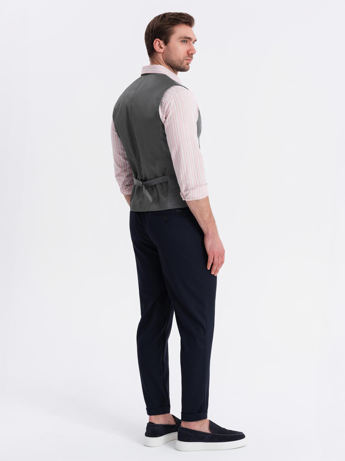 Fitted elegant men's structured knit vest - graphite V3 OM-BLZV-0147