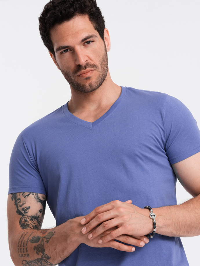 BASIC men's cotton classic tee with v-neck - purple V12 OM-TSBS-0145